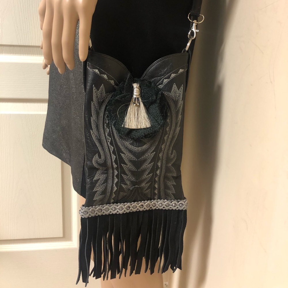 DAN POST BOOTS Handbag Black Leather Suede Fringes